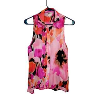 Haute Hippie pink watercolor floral silk sleeveless top size XS Artsy Boho